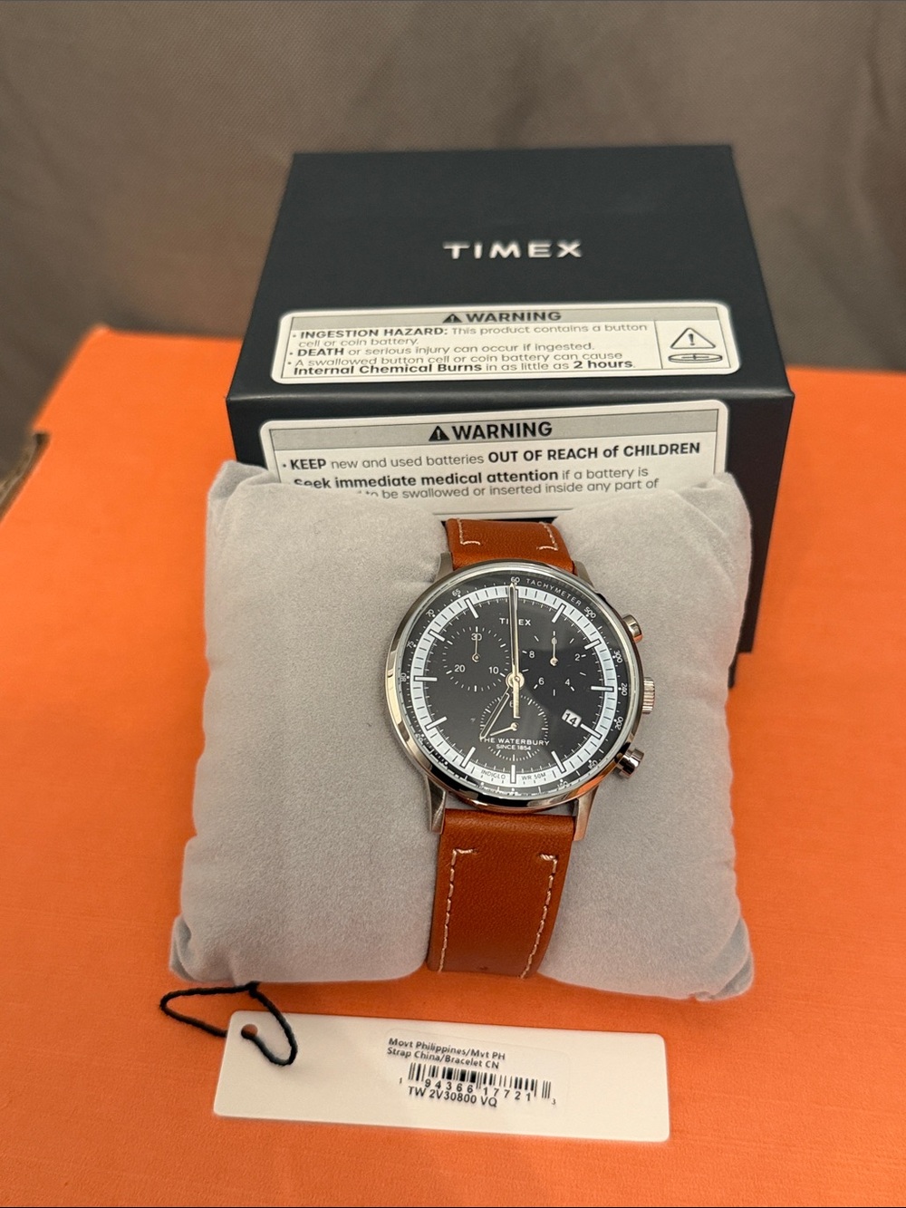 Timex Men's Brown Leather Strap Watch with Black Dial